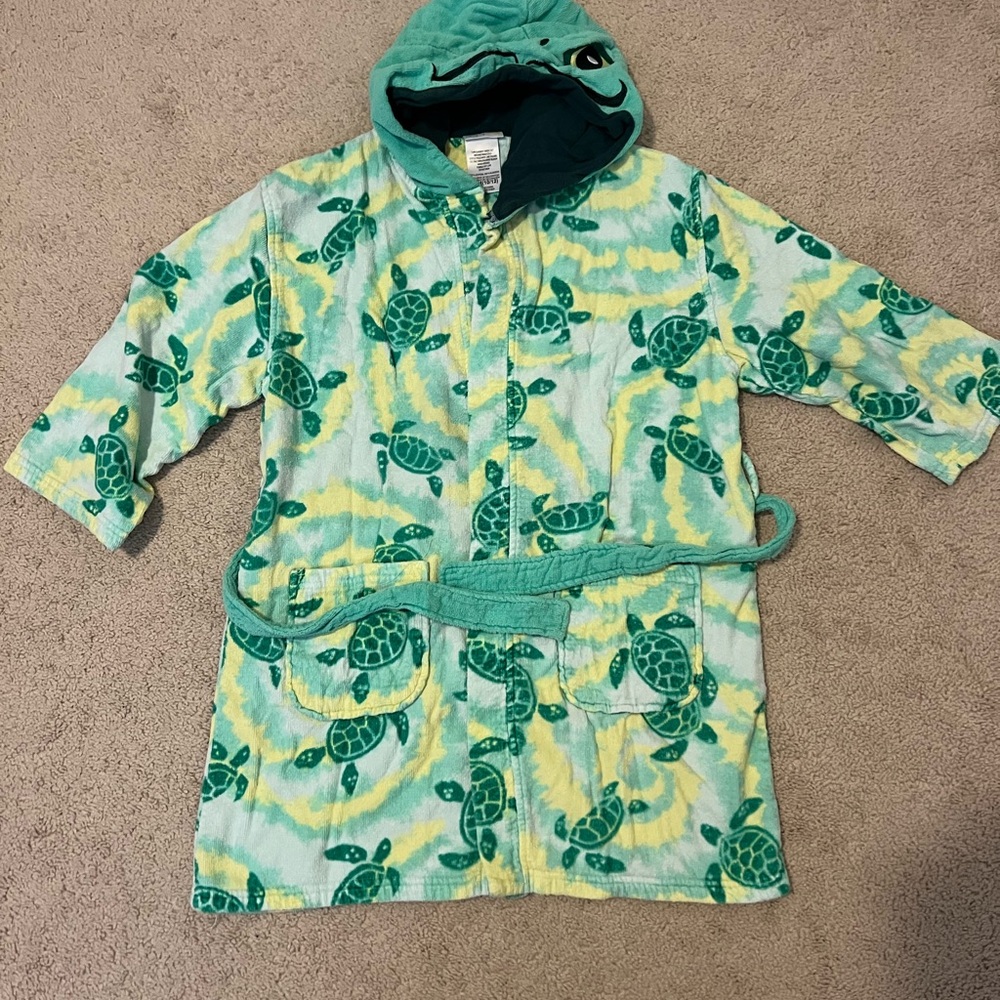 Kids Turtle Hooded Bathrobe - Green and Yellow